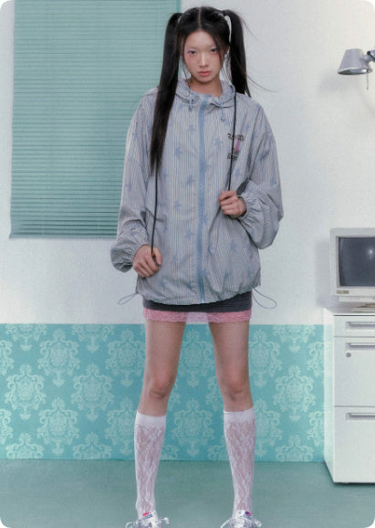 Sunscreen Clothing Summer Printed Drawstring Long Sleeved Jacket