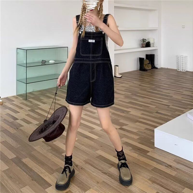 Anti-Aging Elegant Design Sense Denim Suspender Shorts Women's Summer