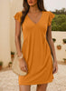 Beach Casual Deep V-neck Pleated Ruffle Sleeve Baggy Tank Dress
