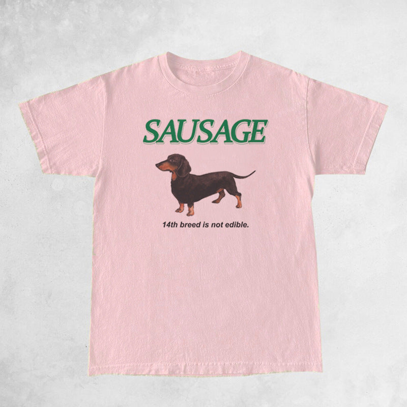 Sausage Dog Printed T-shirt Women's Fashion Short-sleeved Top
