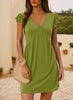 Beach Casual Deep V-neck Pleated Ruffle Sleeve Baggy Tank Dress