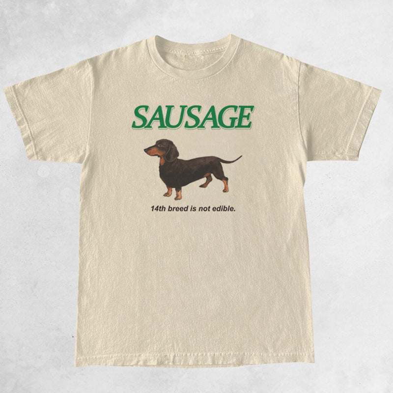 Sausage Dog Printed T-shirt Women's Fashion Short-sleeved Top