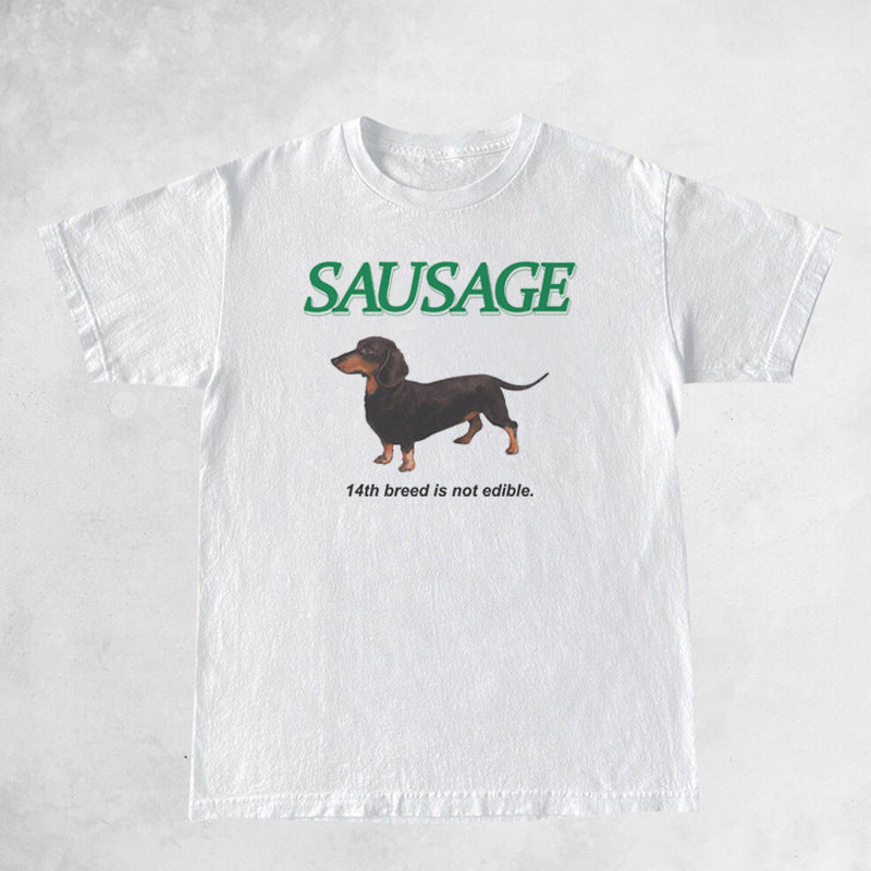 Sausage Dog Printed T-shirt Women's Fashion Short-sleeved Top