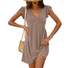 Beach Casual Deep V-neck Pleated Ruffle Sleeve Baggy Tank Dress