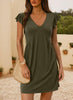 Beach Casual Deep V-neck Pleated Ruffle Sleeve Baggy Tank Dress