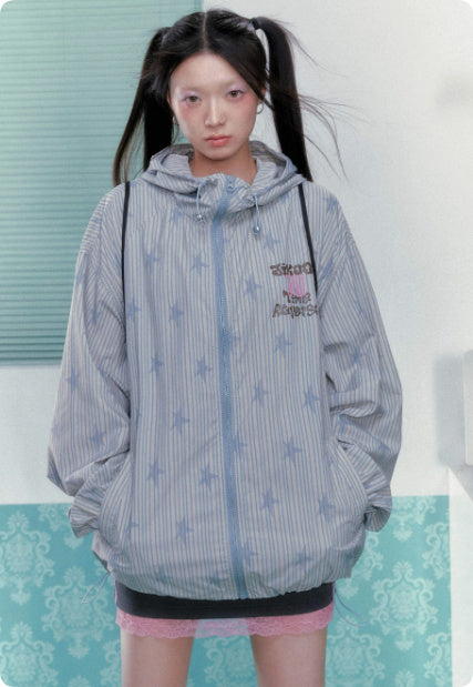 Sunscreen Clothing Summer Printed Drawstring Long Sleeved Jacket